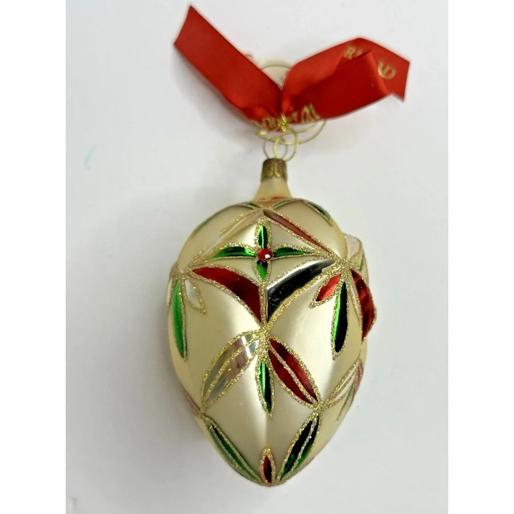 Waterford Renaissance Starburst Egg Glass Christmas‎ Ornament Red Gold Glitter